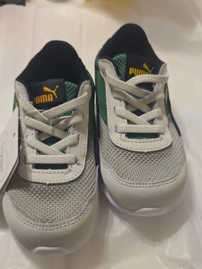 Puma Kids Gray, Green & Yellow Lace-Up Sneakers